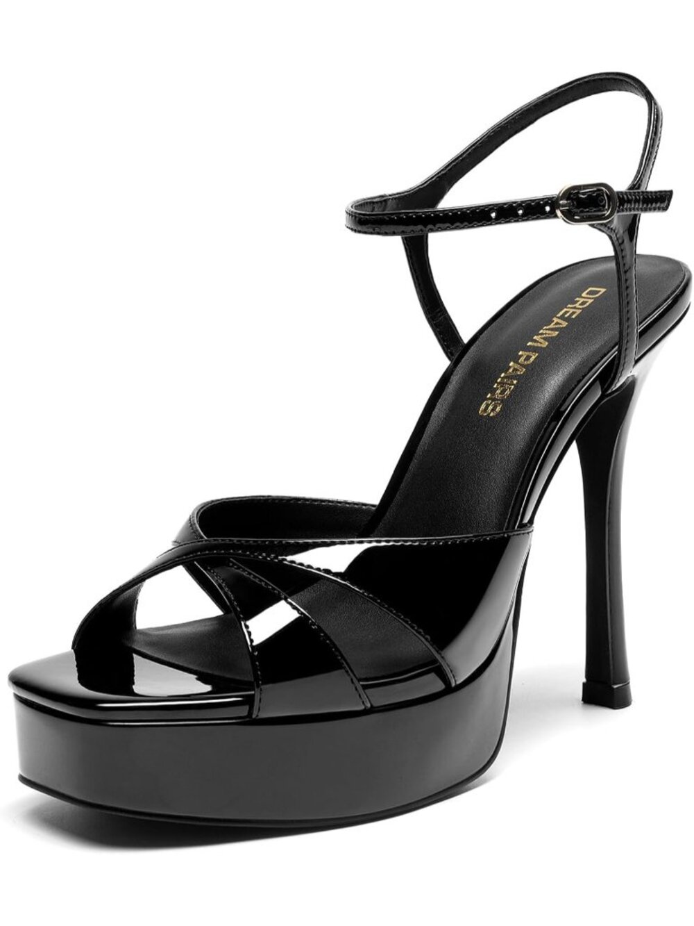 Women's Black Crisscross Open Toe Adjustable Ankle Strap High Heeled Sandals
